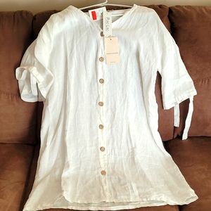 Vanessa Alexandra white Italian Linen oversized shirt (bathing suit cover up).